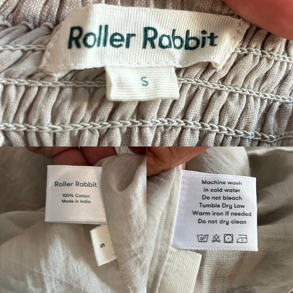 ROLLER RABBIT Maxi Dress Delfia Beige Ruffle Trim High Neck Long Sleeves Small - Picture 9 of 11